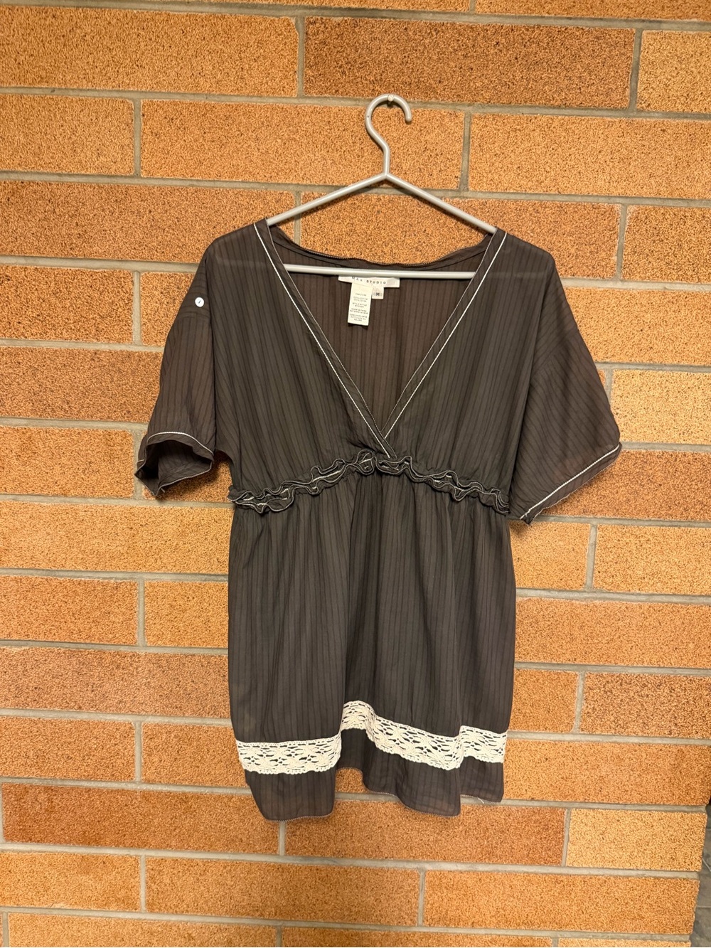 Max Studio Brown V-Neck Lace-Trim Tunic